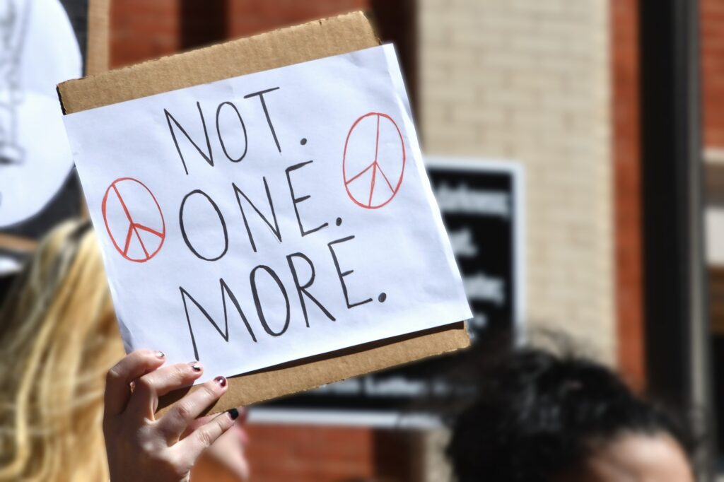 Not One More peace signs protest sign, racial violence, gun violence, Asian Hate, BLM LGBTQ violence